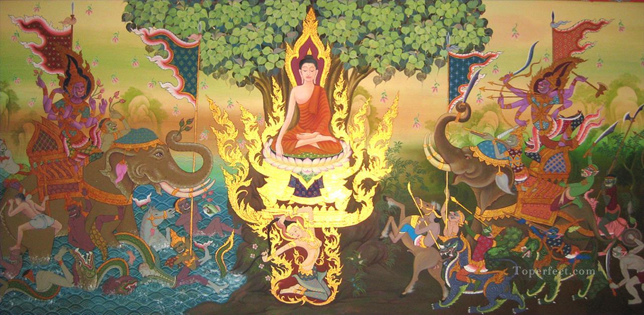 仏陀と邪教油絵